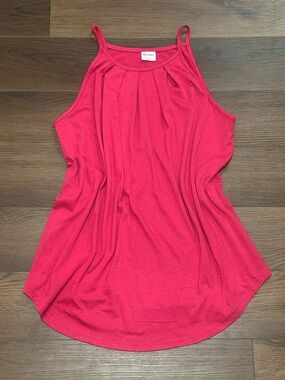 Pink High Neck Pleated Tank Top